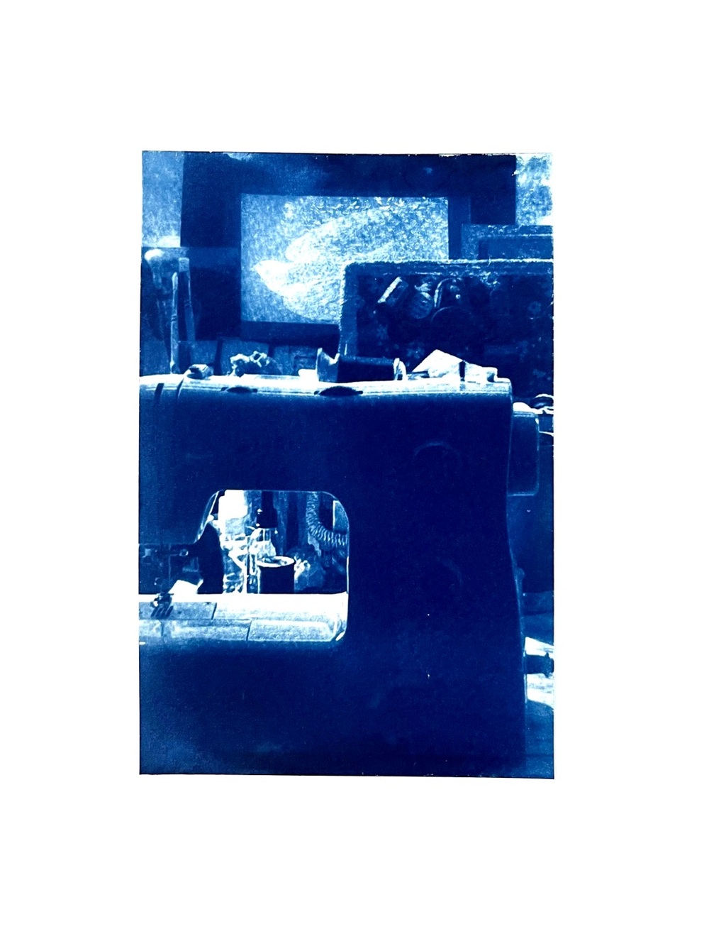 Sewing Machine Cyanotype Wall Art Print 4”x6”